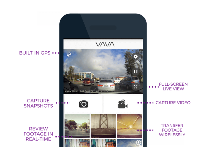 Graphic of the VAVA dash cam mobile app