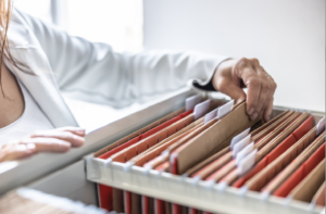 Documents in a filing cabinet